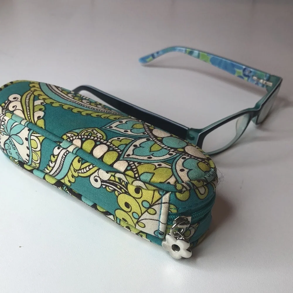 Vera Bradley Black Eyeglass frames Blue Lime accent colors plus eyeglasses case